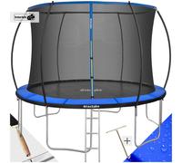 tectake® Trampolino Elastico con Rete di Sicurezza, Tappeto Resistente agli Strappi, Struttura in Acciaio con Gambe a W, Trampolino per Bambini e Adulti, Ideale per Gioco e Fitness - Ø 366 cm