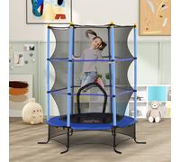 Trampolino Elastico per Bambini Ø1.6x1.9 m con Rete di Sicurezza e Pali Imbottiti, Età 3-10 Anni, Blu