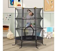 Trampolino Elastico per Bambini Ø1,6x1,9 m con Rete di Sicurezza e Pali Imbottiti, Età 3-10 Anni, Nero