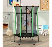 Trampolino Elastico per Bambini 3-10 Anni con Ingresso a Cerniera e Pali Imbottiti, Tappeto Elastico in Acciaio, PP e EPE, Ø163.5x190 cm, Verde Descrizione:Il trampolino per bambini HOMCOM ?l'alleato