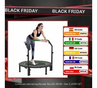 Trampolino fitness Homcom per adulti Ø102 cm, trampolino pieghevole con manico regolabile a 4 livelli, struttura in acciaio, per interni
