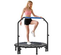 Trampolino fitness Homcom per adulti Ø114 cm, trampolino pieghevole con manico regolabile a 4 livelli, struttura in acciaio, per interni