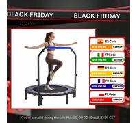 Trampolino Homcom Fitness per Adulti Ø122 Cm, Trampolino Pieghevole con Manico Regolabile a 4 Livelli Nero e Blu