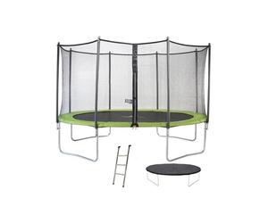 Trampolino KANGUI TWIN Ø 430 cm Pack completo Rete di sicurezza Scala 3 gradini Copertura Verde - Nouvo