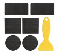 Trampolino Patch Repair Kit, 6 pezzi Trampolino Net Tape with 3 Shape Adhesive Patch and Scraper Tool, Durable Fix Solution for Holes in Garden Bounce Park, Sports Netting
