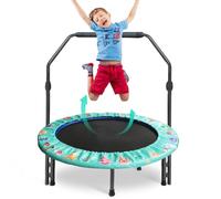 Trampolino per Bambini Ø92 cm, Tappeto Elastico Bambini da Esterno e da Interno, Mini Trampolino Con Corrimano Regolabile E Copertura Imbottita, Portata Massima 60 kg, Verde