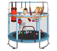 Trampolino per bambini, completamente antiruggine, con rete, gambe ad anello da 152 cm, con barra regolabile e giocattoli, regalo per bambini da 1 a 8 anni (blu)