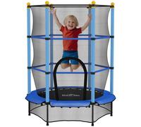 Trampolino per bambini HOMCOM Ø 1,40 × 1,90H m con rete di sicurezza, porta con cerniera, coperture per molle, 6 pali imbottiti inclusi, Blu