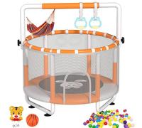 Trampolino per bambini, trampolino per bambini regolabili con rete di sicurezza, swing, palline oceaniche, cerchio da basket, capacità di 400 kg, mini trampolini per casa esterna 1.4m
