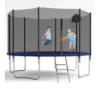 Trampolino rotondo da giardino 305 cm con rete di sicurezza interna, canestro da basket e scala metallica, trampolino resistente agli agenti atmosferici per bambini e tutta la famiglia