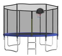 Trampolino rotondo da giardino 305 cm con rete di sicurezza interna, canestro da basket e scala metallica, trampolino resistente agli agenti atmosferici per bambini e tutta la famiglia