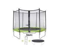 Trampolino rotondo KANGUI TWIN Ø 305 cm con rete di sicurezza, scala e copertura Verde - Nouvo