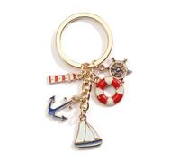 Tranbath Portachiavi Maritim con ancora, barca a vela e decorazione nautica, idea regalo per donne, regali di compleanno fidanzata e buona amica, portachiavi portafortuna, rosso e blu, S