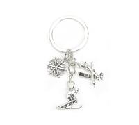 Tranbath Portachiavi personalizzato in acciaio inox, design sportivo da sci, portachiavi come regalo di compleanno per donne, buone amiche, mamma, piccolo regalo per donne, argento, S