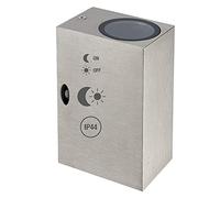 Trango IP44 Up & Down Light faretto da parete in nichel opaco con sensore crepuscolare (commutazione automatica giorno e notte) TG8014-SSS Lampada da parete per esterni adatta per 2x LED GU10 ciascuno
