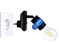 Trango Lampada 11-059 plug-in con 1 lampadina LED E27 da 8 watt 3000K bianco caldo nero opaco *ANNA* lampada da parete, lampada da lettura, lampada da cucina, luce notturna, lampada plug-in
