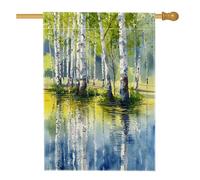 Tranquil - Bandiera da giardino con albero di betulla ad acquerello, bandiera decorativa per esterni con paesaggio verde, bandiera a doppia faccia per la primavera e l'estate, decorazione per la casa