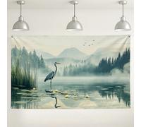 Tranquil Lake Heron sfondo da parete, sfondo scenico per fotografia naturalistica, elegante decorazione della fauna selvatica per la casa, perfetto per incontri interni ed esterni, atmosfera