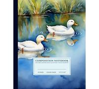 Tranquil Pond Composition Notebook | Serene College-Ruled Notebook: Watercolor Painting of Ducks Swimming in a Peaceful Pond | 110 Pages | 7.5" x ... for Students, Nature Lovers, and Artists