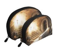 Tranquil Tomb with Rising Light Scene Printed Makeup Bags 2 Pezzi Portable Shell Travel Toiletry Bag, bianco, Taglia unica