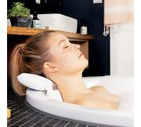 TranquilBeauty Migliori Cuscino Per Vasca da Bagno Per La Testa E Il Collo Con 7 Tazze Di Aspirazione - Cuscino Di Lusso Per Il Sostegno Posteriore Completo (Bianco, 1 Unità (Confezione da 1))