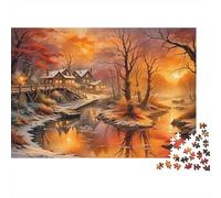 Tranquillo Lungofiume Prima 1000 Pezzi Puzzle Paesaggio per Adulti paper Materiale Cartaceo Decorazione Murale Tramonto Riflessivo Puzzle di Carta Attività Cognitiva 52x38cm/1000pcs