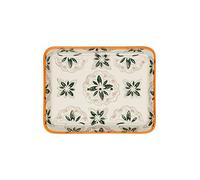 Tranquillo Portasapone angolare Tropical in gres con stampa floreale, angoli arrotondati con fori per lo scarico dell’acqua, 13,5 x 10,5 x 1,5 cm