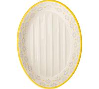 Grande portasapone ovale in ceramica con stampe floreali, bordo giallo, ripiano dipinto a mano, 15 x 11 x 3 cm