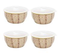 Tranquillo Set di 4 ciotole Art Deco timbrate a mano in gres porcellanato, coperchio in silicone, elegante e pratico, per alimenti marrone, 15 cm