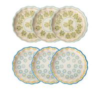 Tranquillo Set di 6 stampi per tartellette in gres con stampa stampata a mano, blu/giallo/retrò, Ø 11 x 3 cm