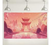 Tranquillo sfondo a pagoda asiatica, decorazioni artistiche paesaggistiche, elegante sfondo fotografico per interni ed esterni, per eventi, celebrazioni primaverili, 180 x 109 cm