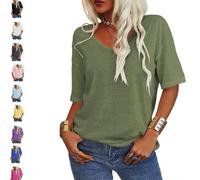 Tranquilm Women's Solid Color V-Neck T-Shirt, Fashion Solid Color V-Neck T-Shirt, Casual Summer Half Sleeve Loose Fit (IT, Testo, M, Regular, Regular, Army Green)