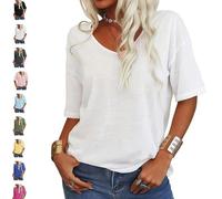 Tranquilm Women's Solid Color V-Neck T-Shirt, Fashion Solid Color V-Neck T-Shirt, Casual Summer Half Sleeve Loose Fit (IT, Testo, S, Regular, Regular, White)