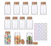 TranRantic 12 Pezzi Barattolini Vetro Piccoli con Tappo Sughero, 100 ml | Riutilizzabili, Mini Bottigliette di Vetro Trasparente per Spezie, Ideale per DIY, Decorazioni, Regali per Matrimonio, Feste