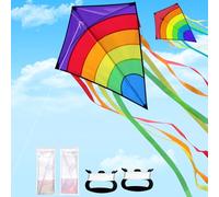 TranRantic 2 Pezzi Aquiloni Rainbow Diamond per Bambini dai 4-8 anni, Aquiloni Colorati con Lunghe Code, Facile da Volare, Giocattoli Volanti per Giochi da Spiaggia All'aperto