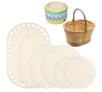 Tranrantic 6 Pezzi Base Legno per Cestino Uncinetto,Rotondo e Ovale Fondi per Borse Uncinetto in Legno,Bianco Base Culla Uncinetto,Base per Cesto Vimini,Crochet Kit,Cesta Legna,Fai da Te(5 Forma)