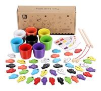 TranRantic Gioco Pesca Bambini in Legno,Set di Gioco Pesca Pesci,Giochi Montessori 1 2 3 Anni,Ordinamento dei Colori,Conteggio dei Numeri,Regalo Bambina 1 2 3 Anni per L'apprendimento