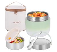 TranRantic Portapranzo Termico per Alimenti 1200 ml, Termos Cibo per Alimenti con Borsa Termica, Cucchiaio Pieghevole, Contenitore Termico di Acciaio Inossidabile per Zuppa, Riso, Pasta (Verde)