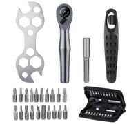 TranRantic Set di 24 Mini chiavi a Bussola da 0,6 cm con 20 Tipi DI Viti | Asta di Prolunga e Leve per Pneumatici, Set di Cacciaviti a Cricchetto Multifunzione a 72 Denti per Riparazione Bici