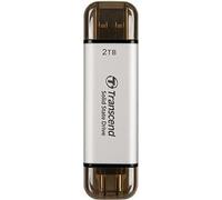 Transcend SSD portatile da 2 TB, alta velocità fino a 1050 MB/s, ultra compatto, supporta Type-A/Type-C, testato con USB 10 Gbps, colore argento - TS2TESD310S