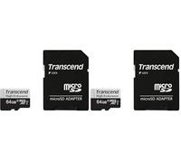Transcend Scheda di memoria microSDXC 350V da 64 GB UHS-I, C10, U3, Full HD, fino a 95/45 MB/s, ideale per dashcam, telecamere di sicurezza e sistemi di sorveglianza - TS64GUSD350V (Confezione da 2)