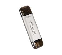 Transcend SSD portatile da 512 GB, alta velocità fino a 1050 MB/s, ultra compatto, supporta Type-A/Type-C, testato con USB 10 Gbps, colore argento - TS512GESD310S