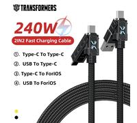 Transformers 2-in-2 240W PD Tipo-C Cavo telefonico di ricarica rapida Cavo dati da USB C a tipo C Cavo in nylon da 2M per iPhone Samsung Xiaomi