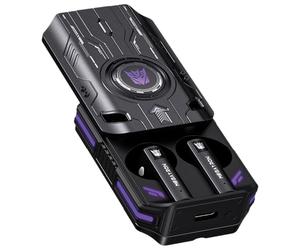 Transformers Auricolari T76, Bluetooth 6.0, wireless, da gioco, con microfono, a bassa latenza, driver da 13 mm, chiamate HD, 40 ore di riproduzione, custodia in lega di zinco (Megatron Black)