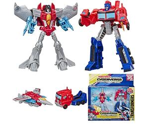 Transformers Cyberverse Warrior Action Attackers Optimus Prime e Starscream Action Figure Confezione da 2 - Per bambini dai 6 anni in su, 13,5 cm