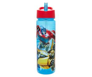 Transformers Polar Gear Optimus Prime e Bumblebee - Borraccia per bambini con cannuccia, senza BPA, a prova di perdite, 600 ml, colore: blu e rosso