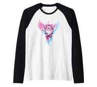 Transgender Owl Bird Trans Pride Flag Colors Tattoo Style Maglia con Maniche Raglan