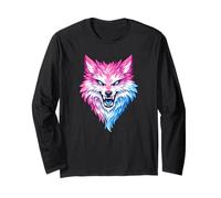 Transgender Wolf Trans Pride Flag Colors Tattoo Style Maglia a Manica