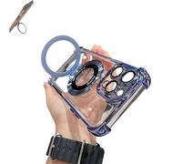 Translucent Magnetic for iPhone Cover with Stand and Corner Cushions, Invisible Magnetic Stand Case for Cell Phone, for iPhone 11 12 13 14 15 Pro Clear Phone Case (Blue,for iPhone 13PRO)
