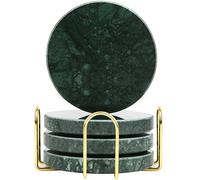 TransMarble Set di 4 sottobicchieri per bevande con supporto in metallo, realizzati in marmo naturale selezionato, come regalo di lusso per la decorazione della casa (rotondo, verde smeraldo)